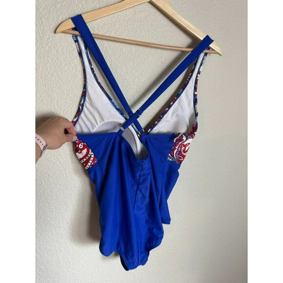 Catalina Red White Blue Paisley Print One-Piece Swimsuit Padded Size 2XL - Picture 5 of 10